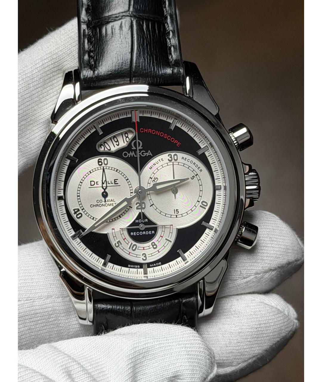OMEGA Черные часы, фото 3