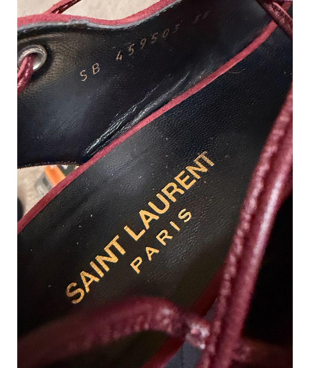 SAINT LAURENT Бордовые замшевые босоножки, фото 4