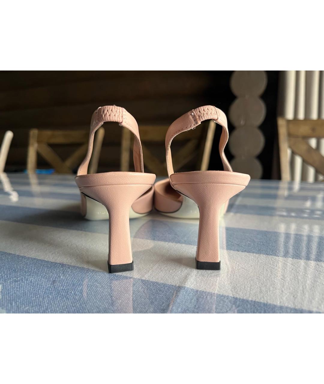 POLLINI Коралловые кожаные лодочки на низком каблуке, фото 4