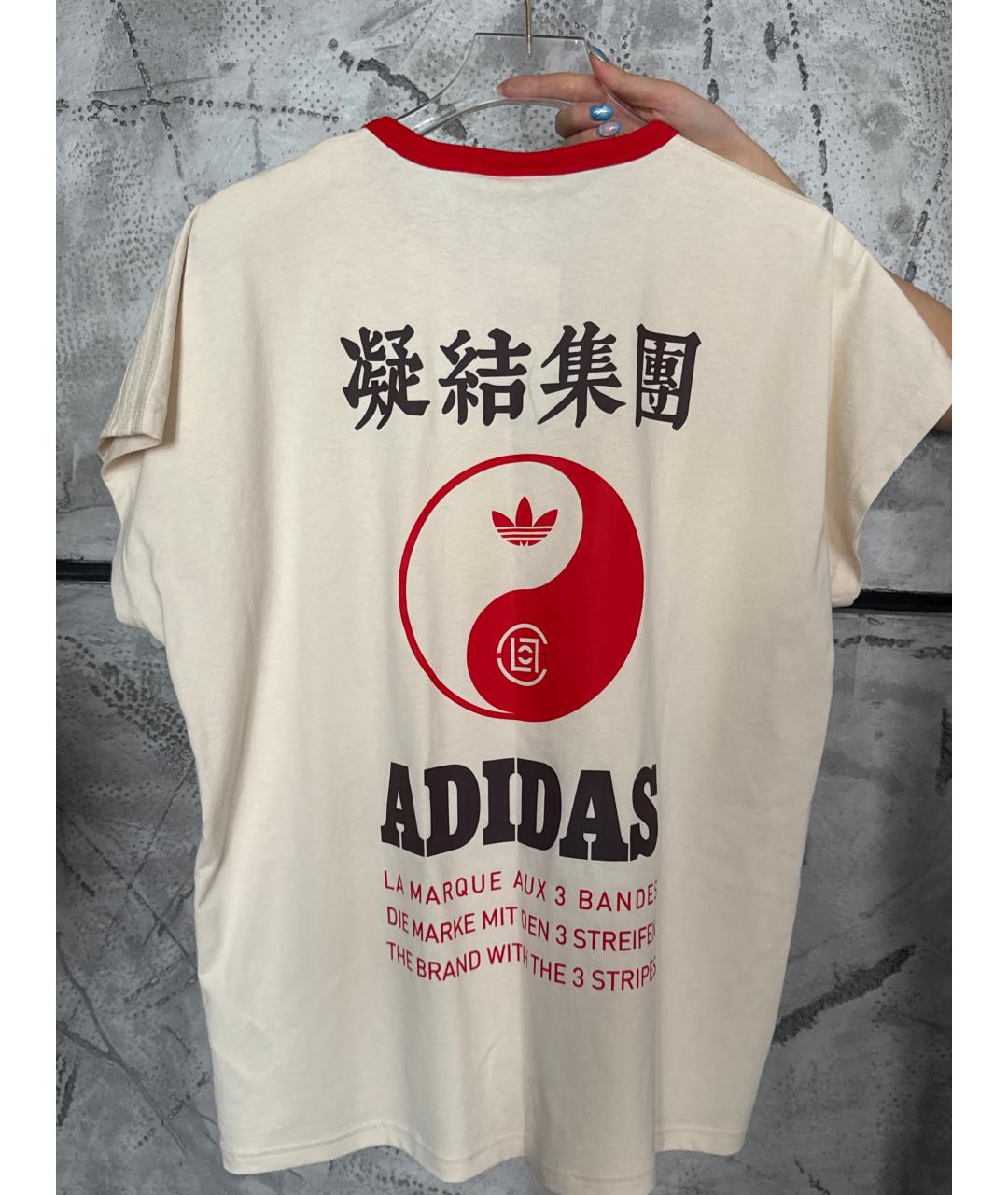 ADIDAS Бежевая хлопковая футболка, фото 2