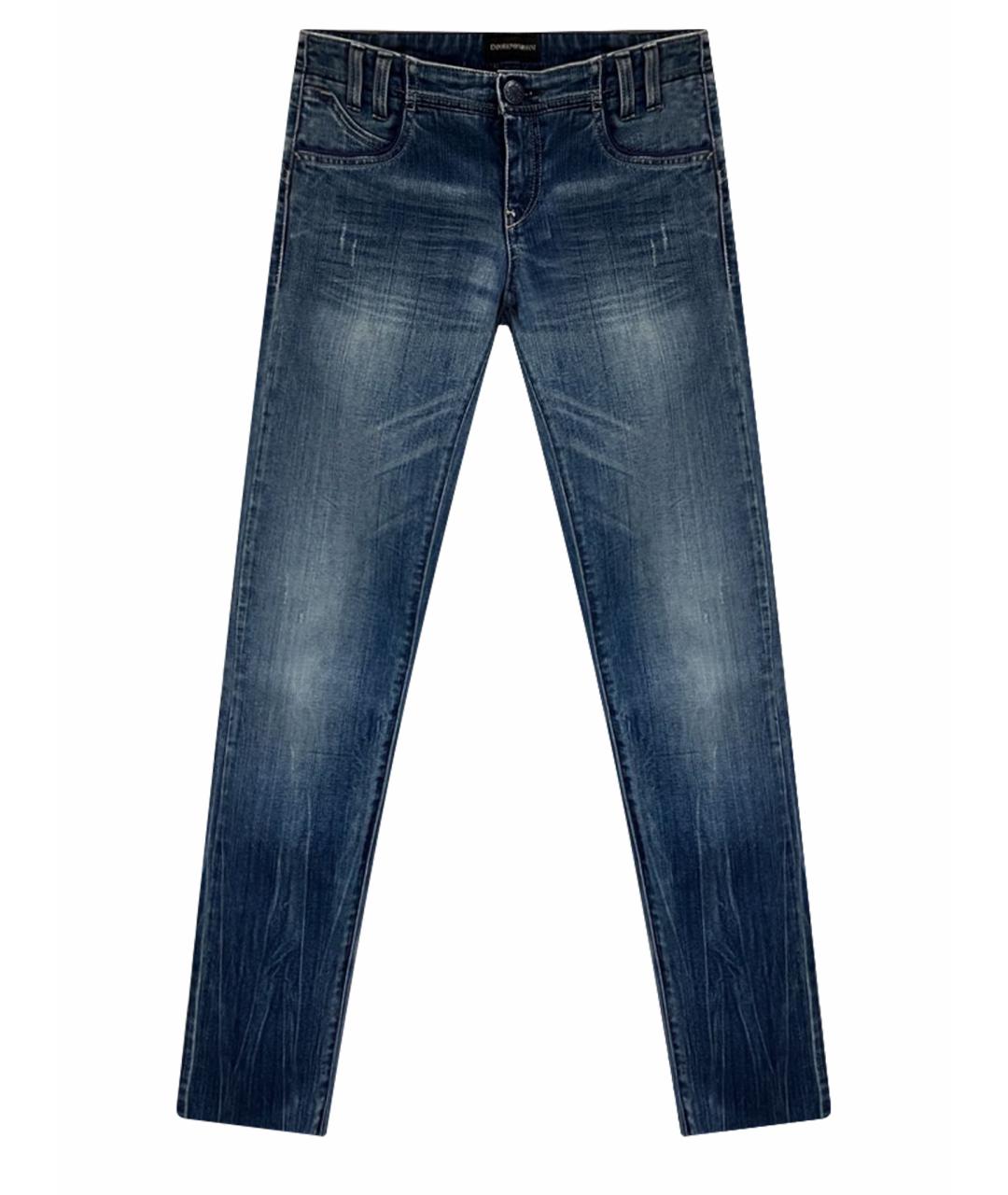 EMPORIO ARMANI Синие хлопко-эластановые джинсы слим, фото 1