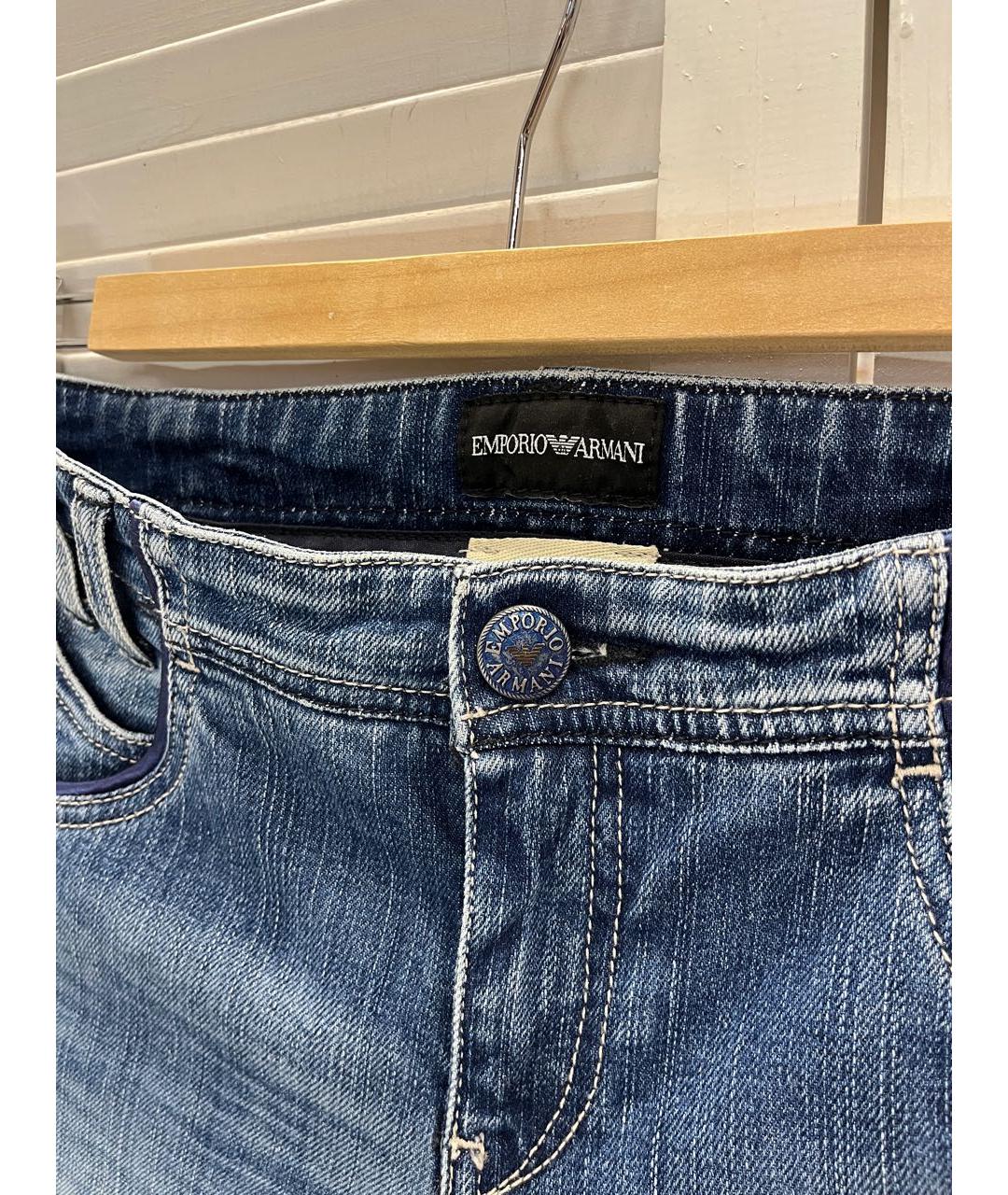 EMPORIO ARMANI Синие хлопко-эластановые джинсы слим, фото 7