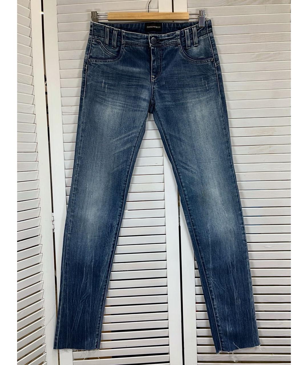 EMPORIO ARMANI Синие хлопко-эластановые джинсы слим, фото 8
