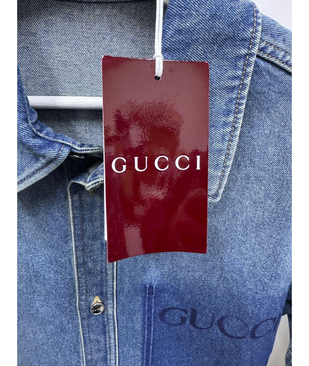 GUCCI Синяя хлопковая кэжуал рубашка, фото 7