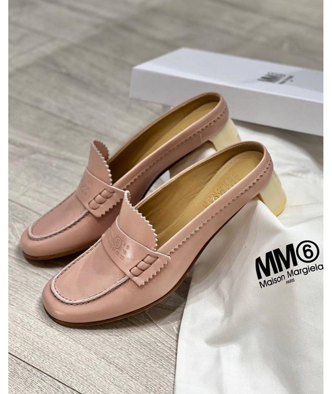 MM6 MAISON MARGIELA Розовые кожаные мюли, фото 2