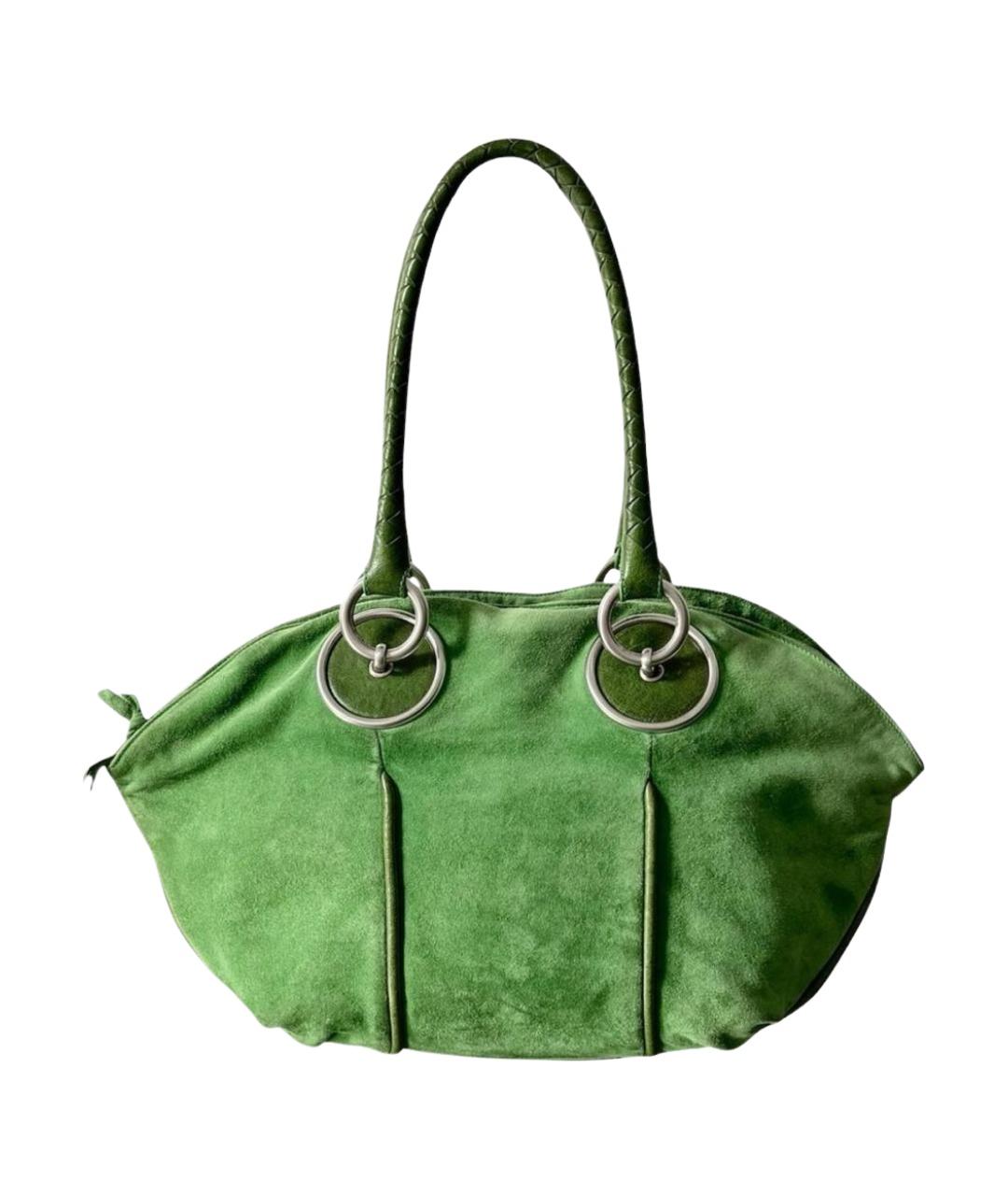 BOTTEGA VENETA Зеленая замшевая сумка с короткими ручками, фото 1