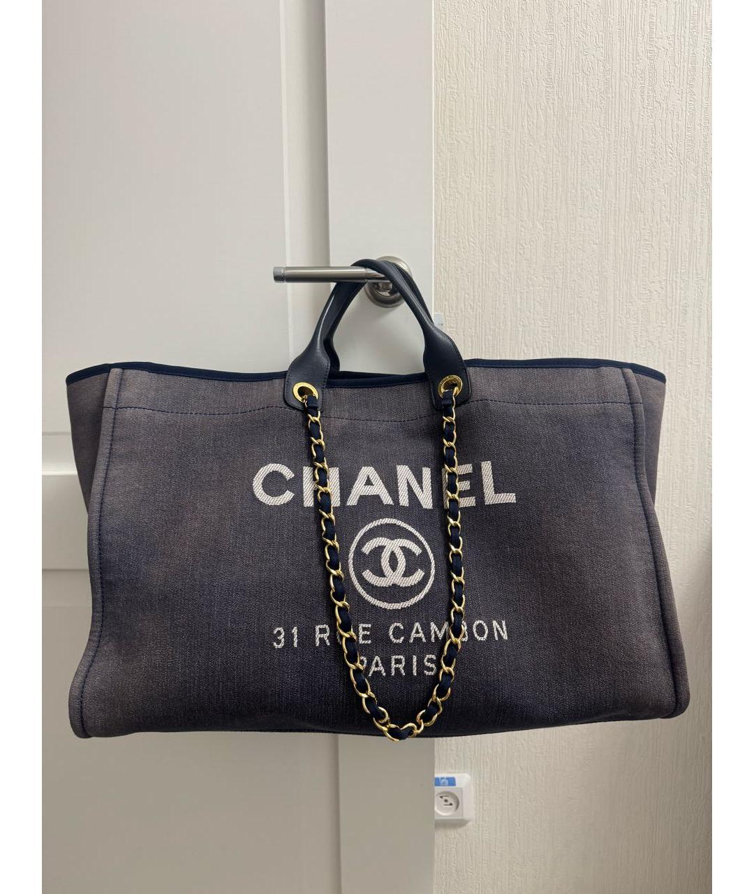 CHANEL Темно-синяя хлопковая сумка тоут, фото 9