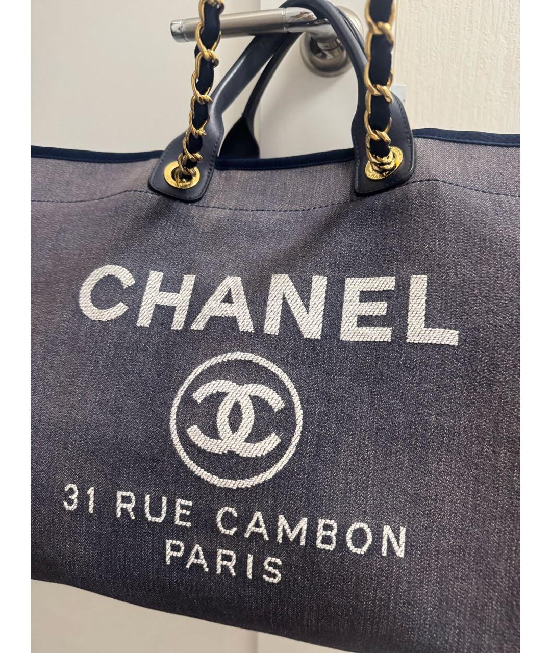 CHANEL Темно-синяя хлопковая сумка тоут, фото 2