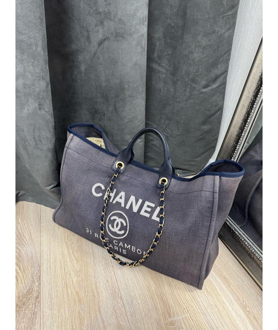 CHANEL Темно-синяя хлопковая сумка тоут, фото 4