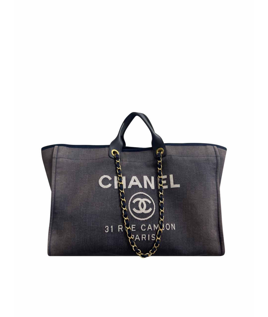 CHANEL Темно-синяя хлопковая сумка тоут, фото 1