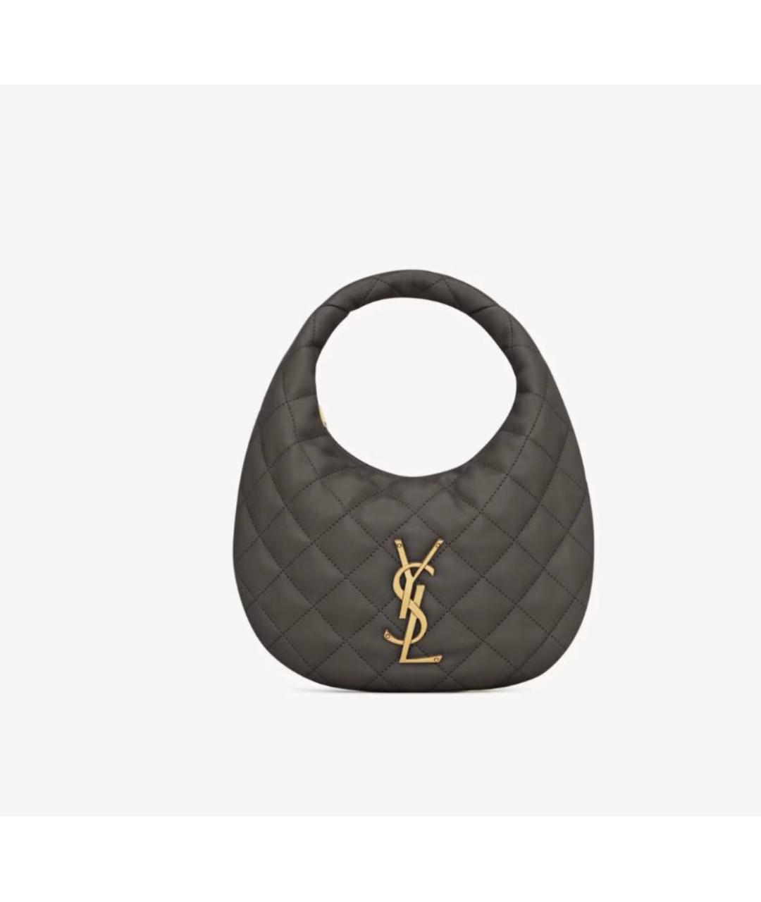 SAINT LAURENT Коричневая кожаная сумка с короткими ручками, фото 5