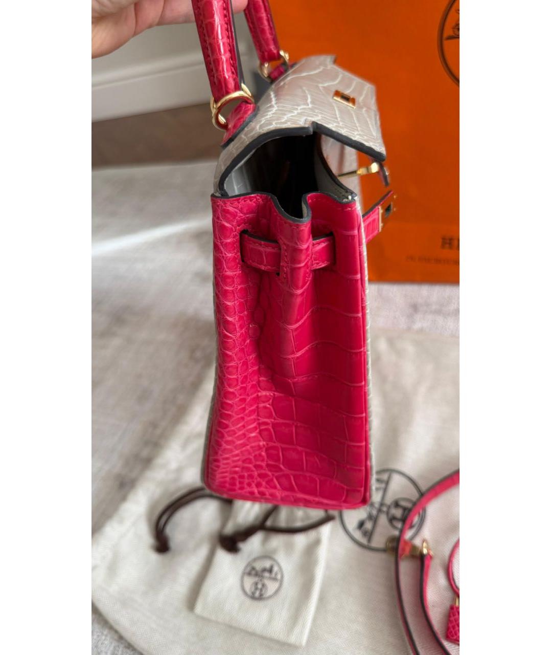 HERMES Серая сумка с короткими ручками из экзотической кожи, фото 2