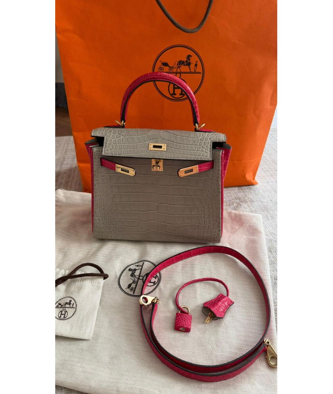 HERMES Серая сумка с короткими ручками из экзотической кожи, фото 8