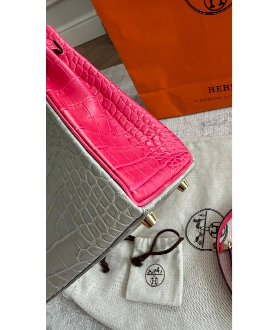 HERMES Серая сумка с короткими ручками из экзотической кожи, фото 6