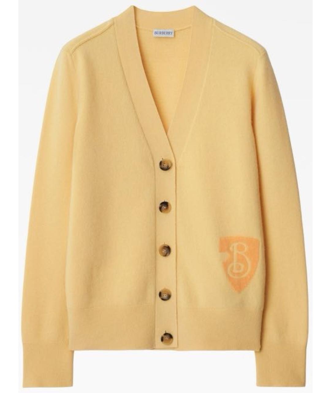 BURBERRY Желтый шерстяной кардиган, фото 7