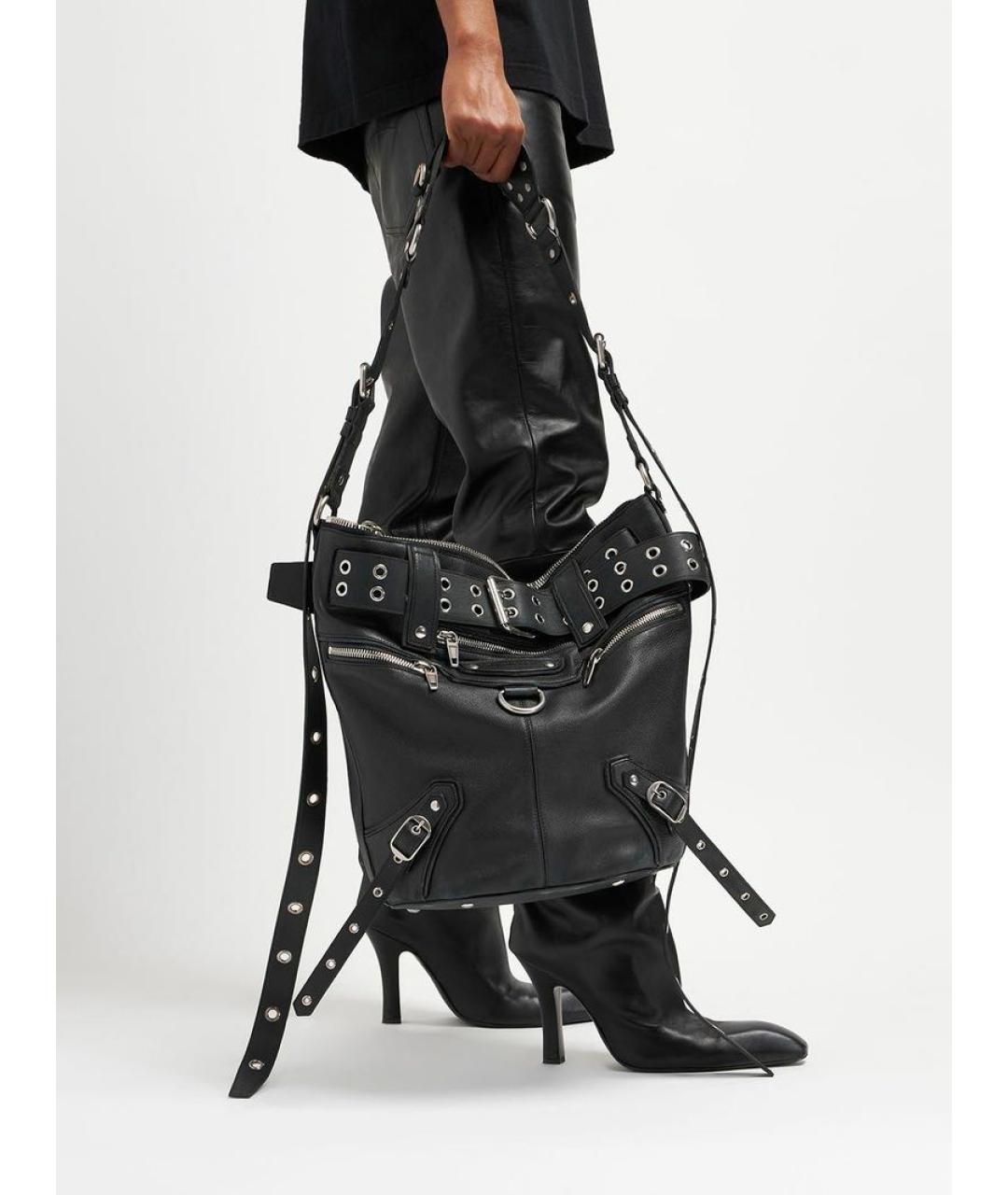BALENCIAGA Черная кожаная сумка через плечо, фото 8
