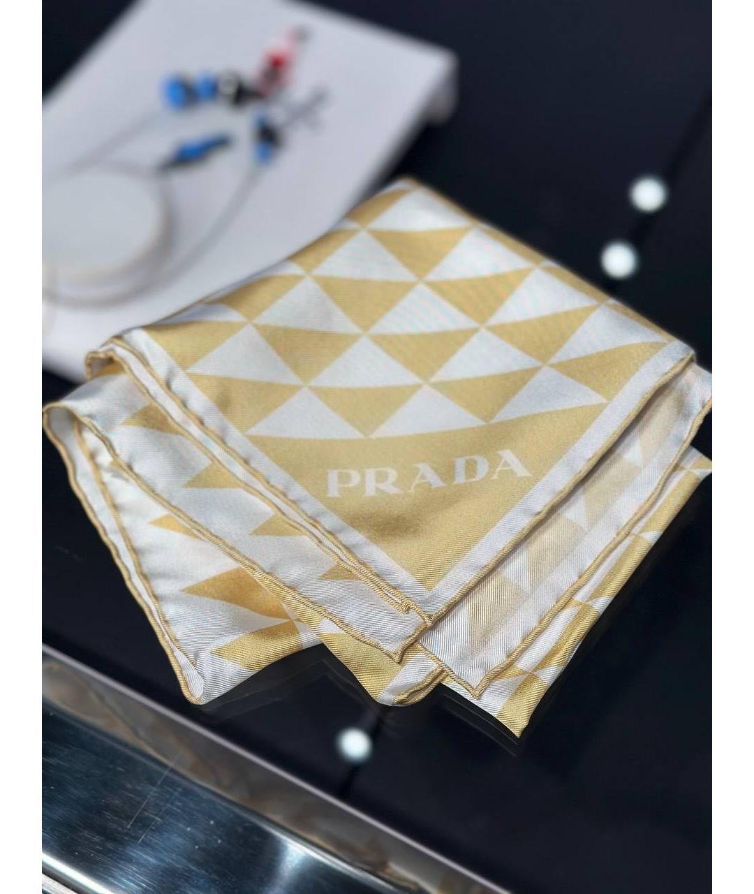 PRADA Бежевый шелковый платок, фото 7
