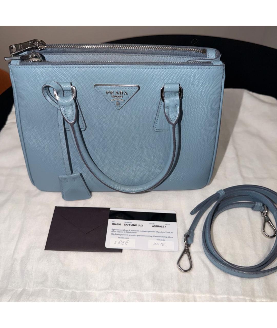 PRADA Голубая кожаная сумка тоут, фото 5