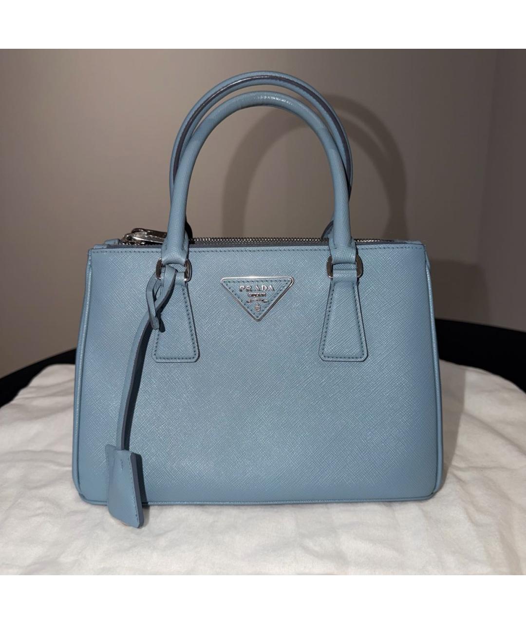PRADA Голубая кожаная сумка тоут, фото 9