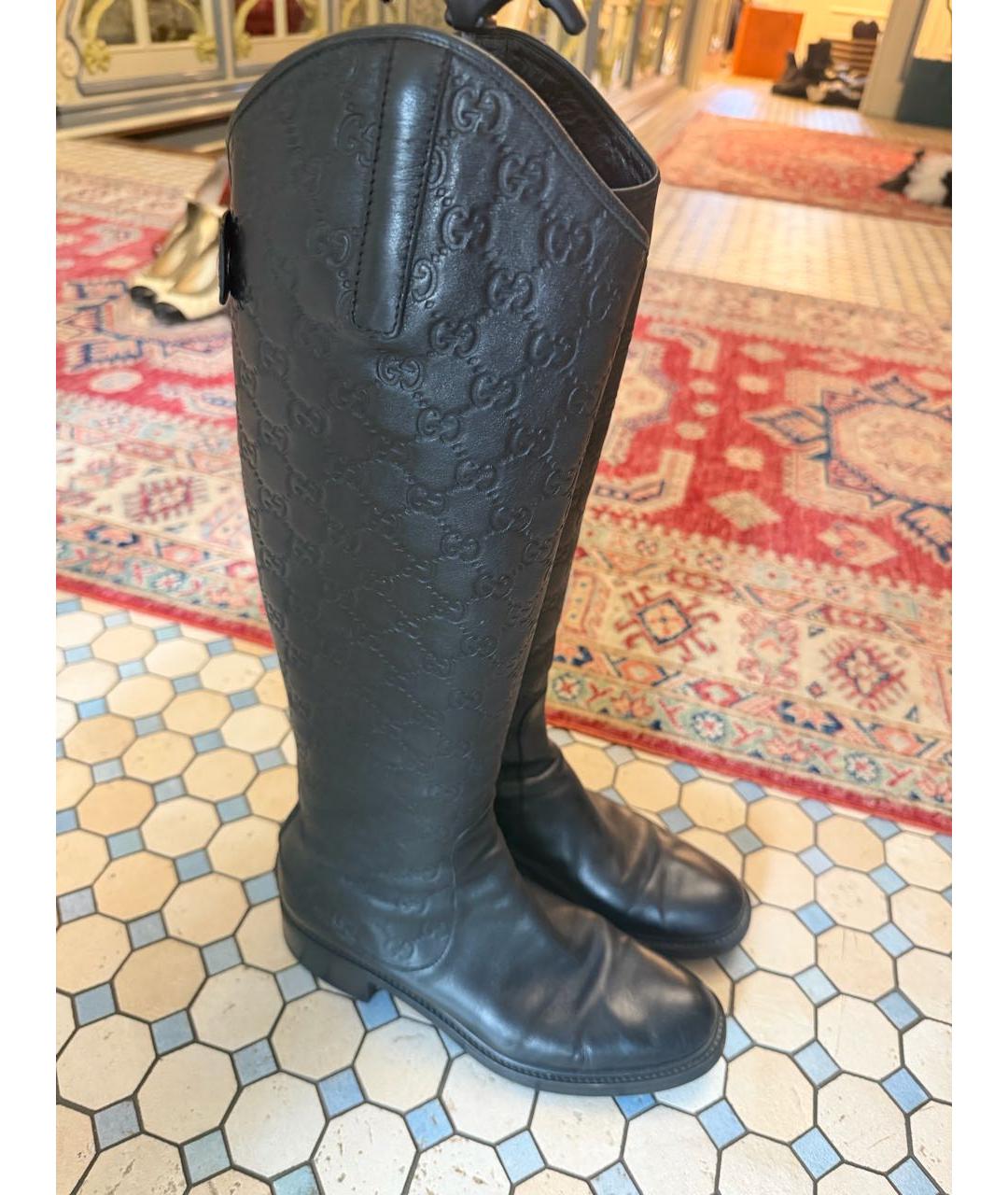 GUCCI Черные кожаные сапоги, фото 2