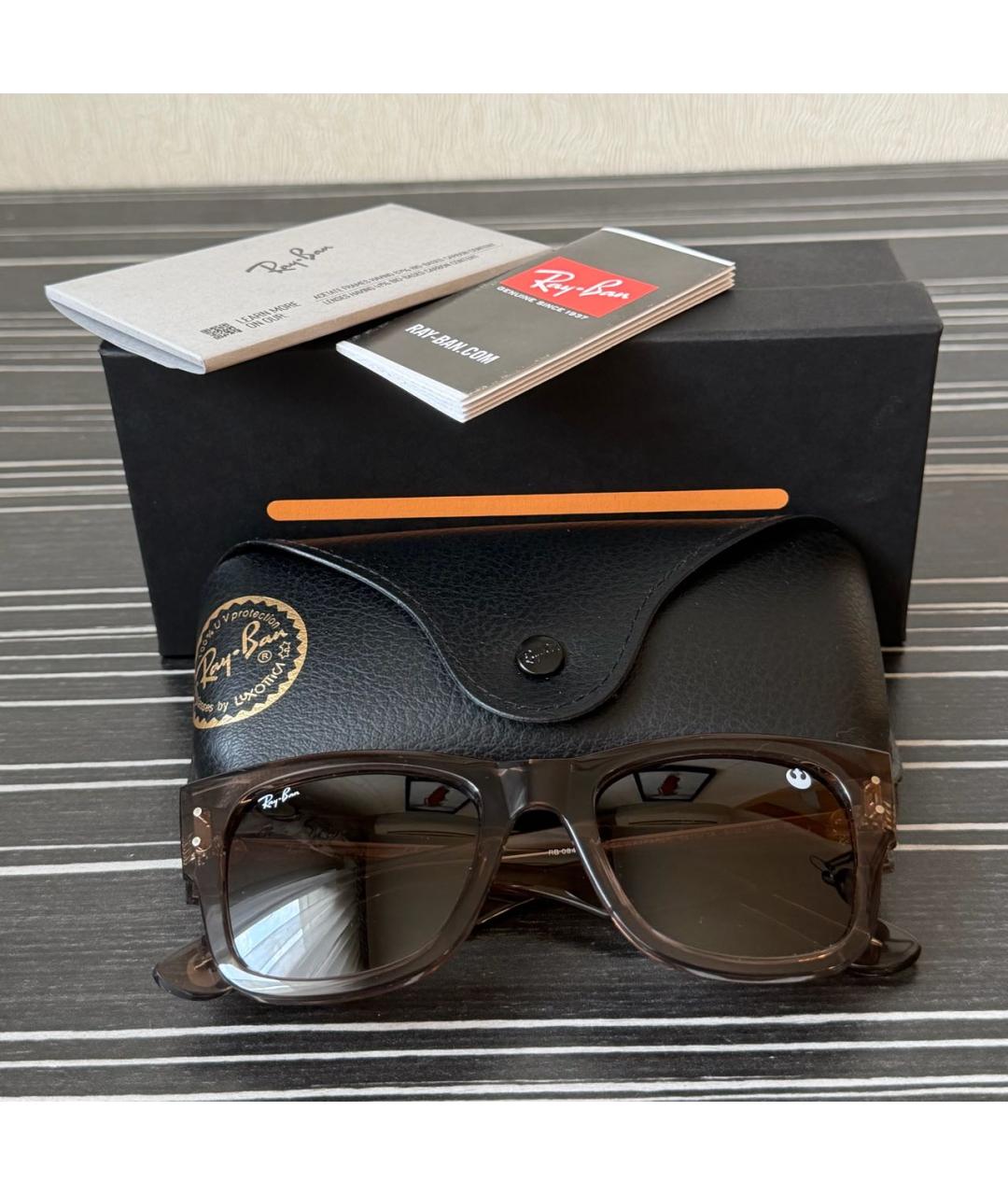 RAY BAN Коричневые пластиковые солнцезащитные очки, фото 4