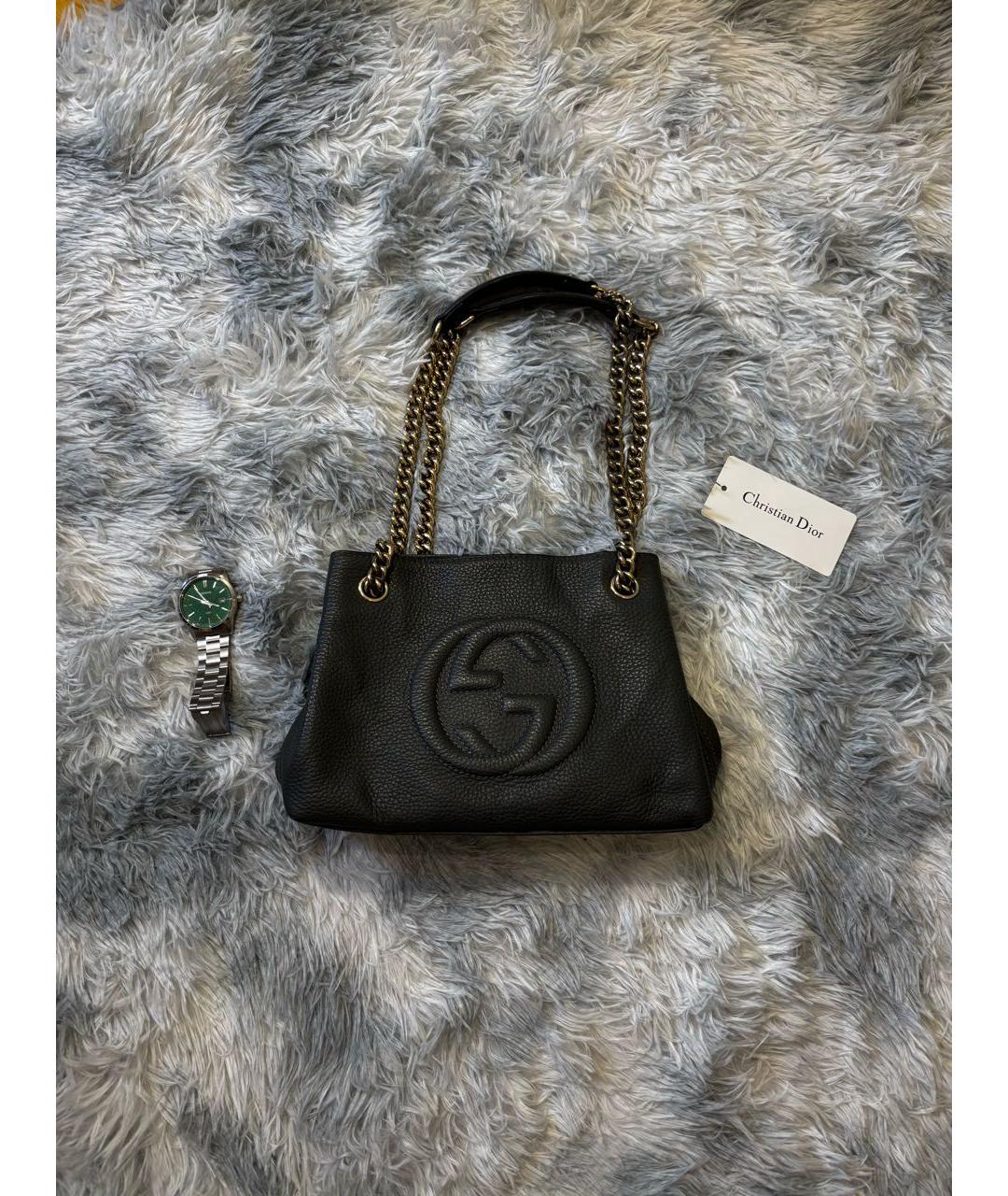 GUCCI Черная кожаная сумка тоут, фото 2
