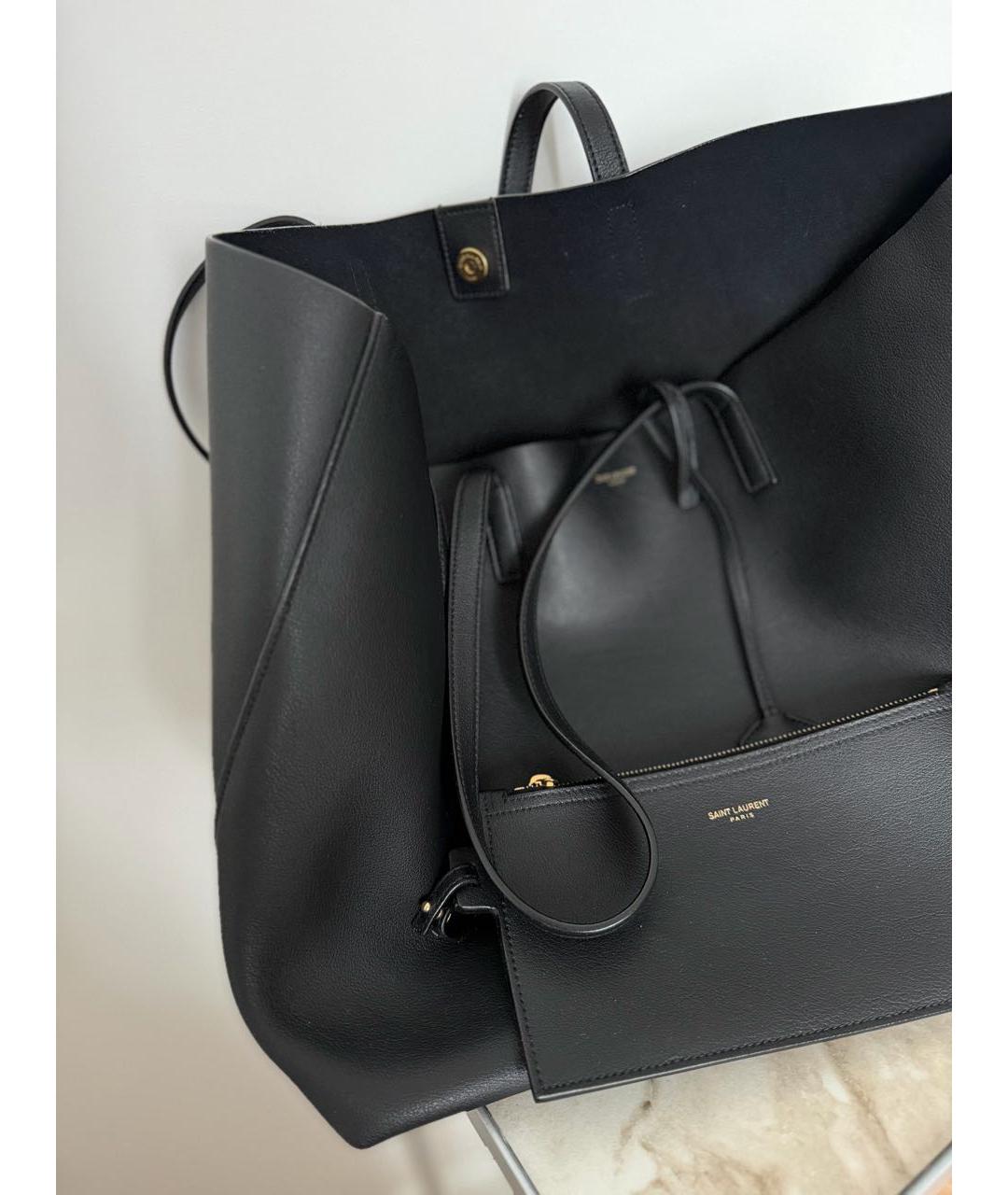 SAINT LAURENT Черная кожаная сумка тоут, фото 6
