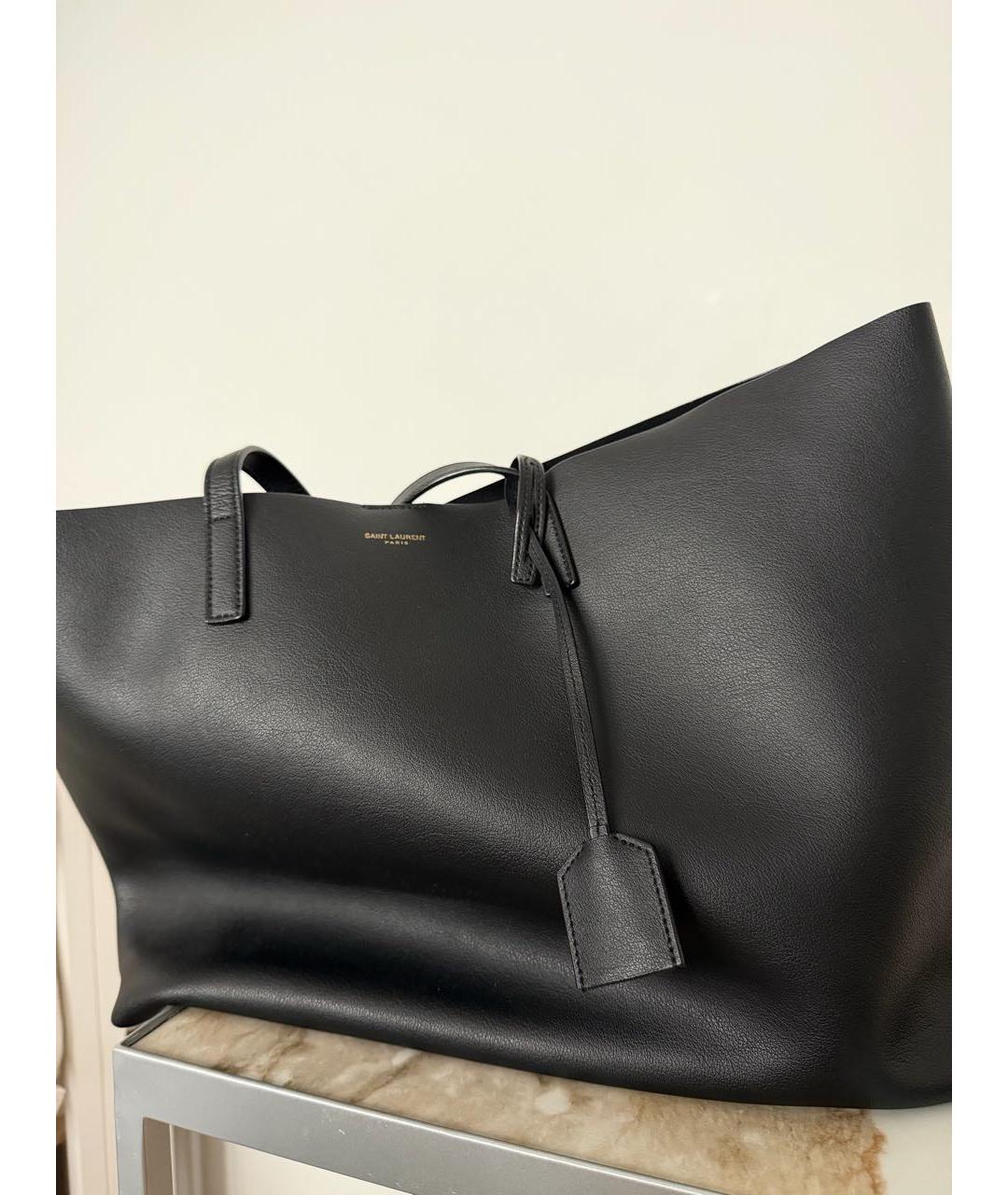 SAINT LAURENT Черная кожаная сумка тоут, фото 8