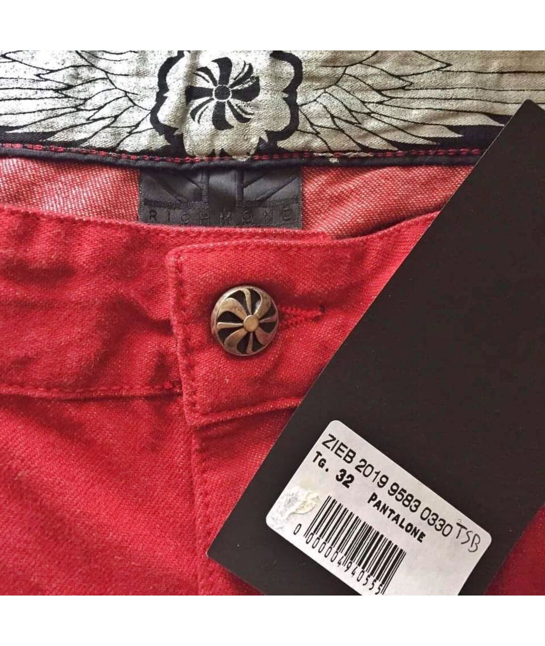 JOHN RICHMOND Красные хлопковые джинсы слим, фото 4