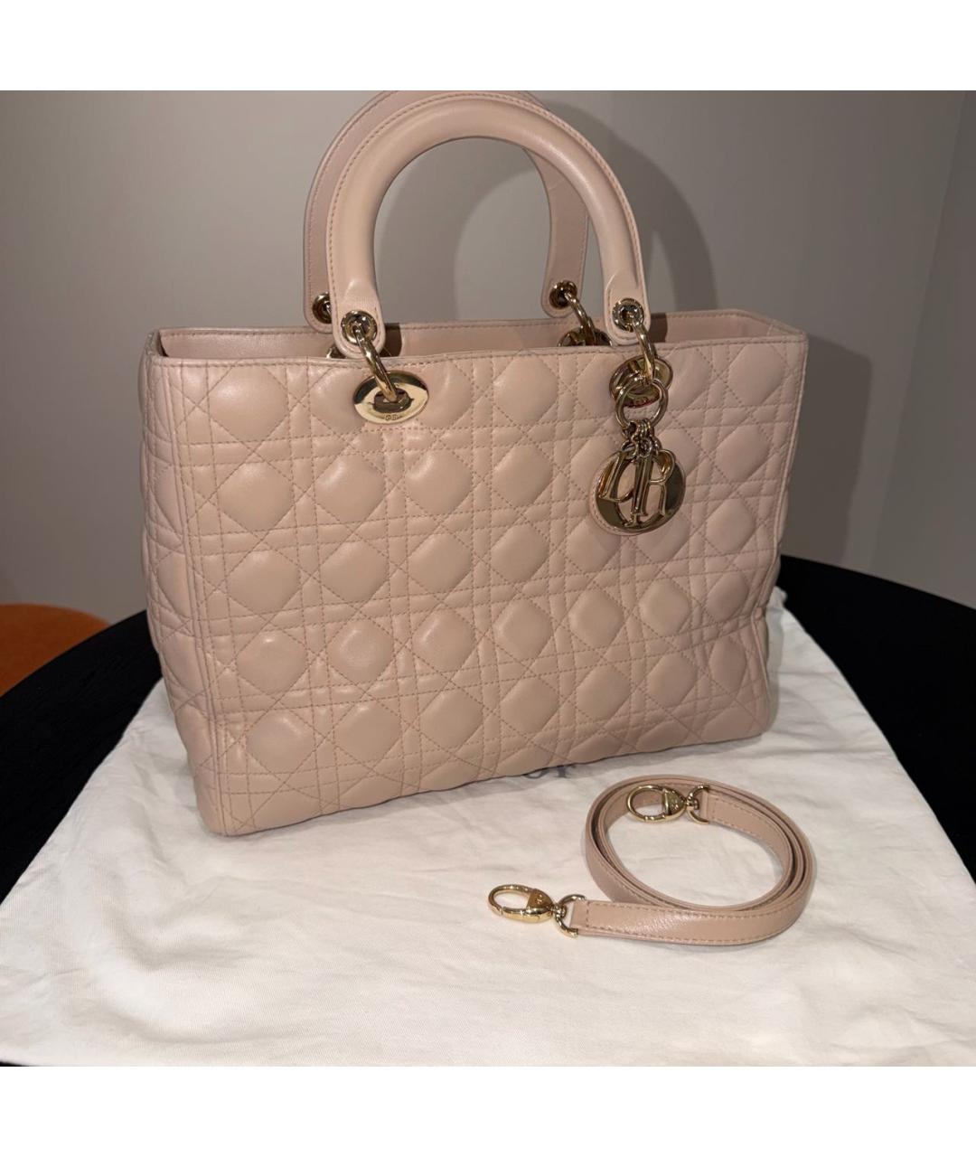 CHRISTIAN DIOR Бежевая кожаная сумка с короткими ручками, фото 5