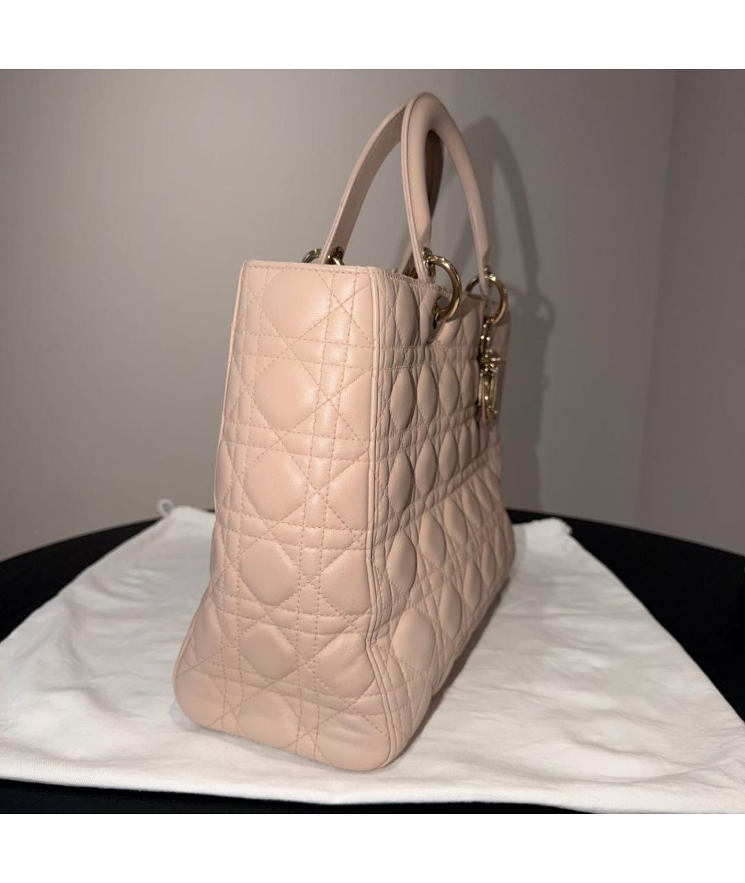 CHRISTIAN DIOR Бежевая кожаная сумка с короткими ручками, фото 2