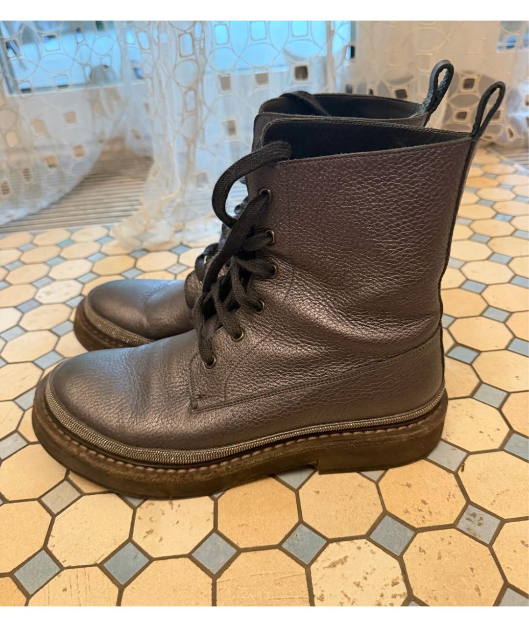 BRUNELLO CUCINELLI Антрацитовые кожаные ботинки, фото 2