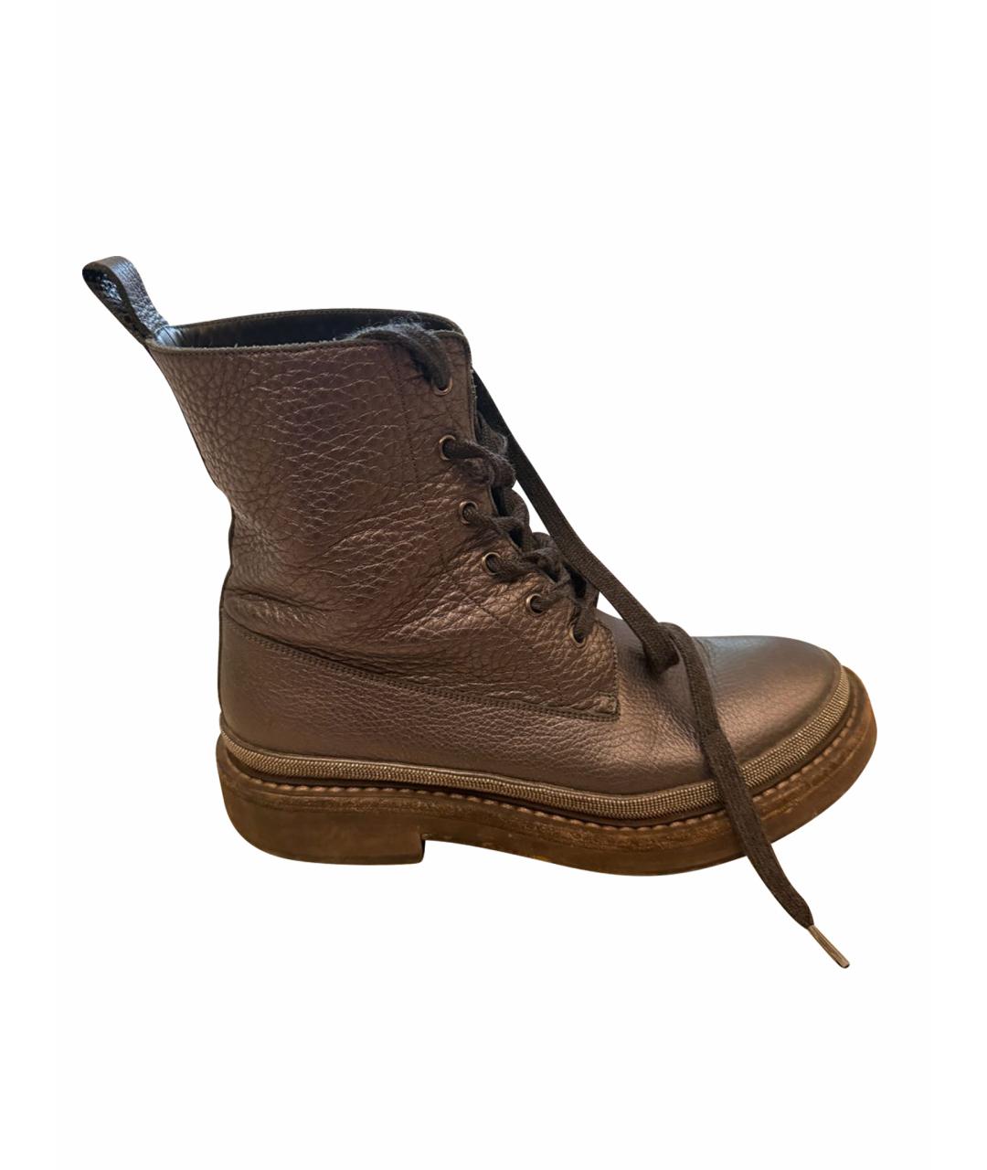 BRUNELLO CUCINELLI Антрацитовые кожаные ботинки, фото 1