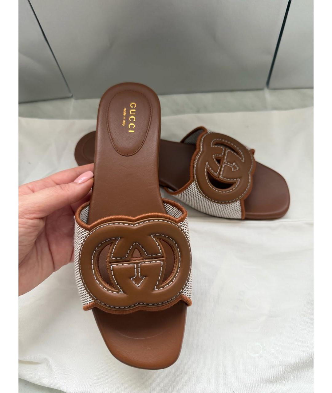 GUCCI Коричневые кожаные шлепанцы, фото 3