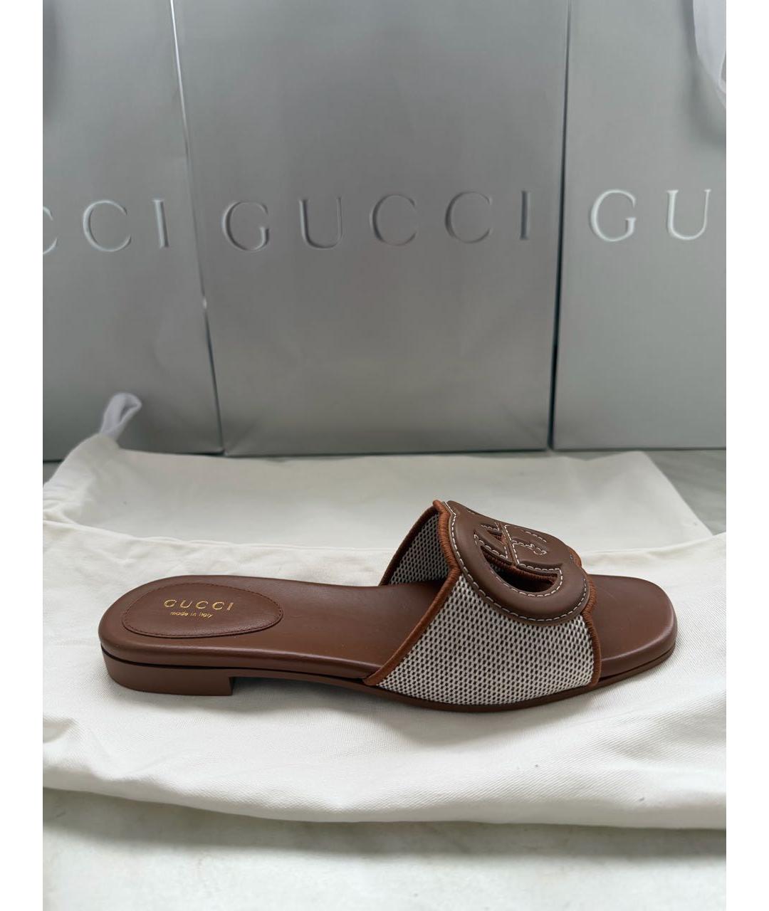 GUCCI Коричневые кожаные шлепанцы, фото 5