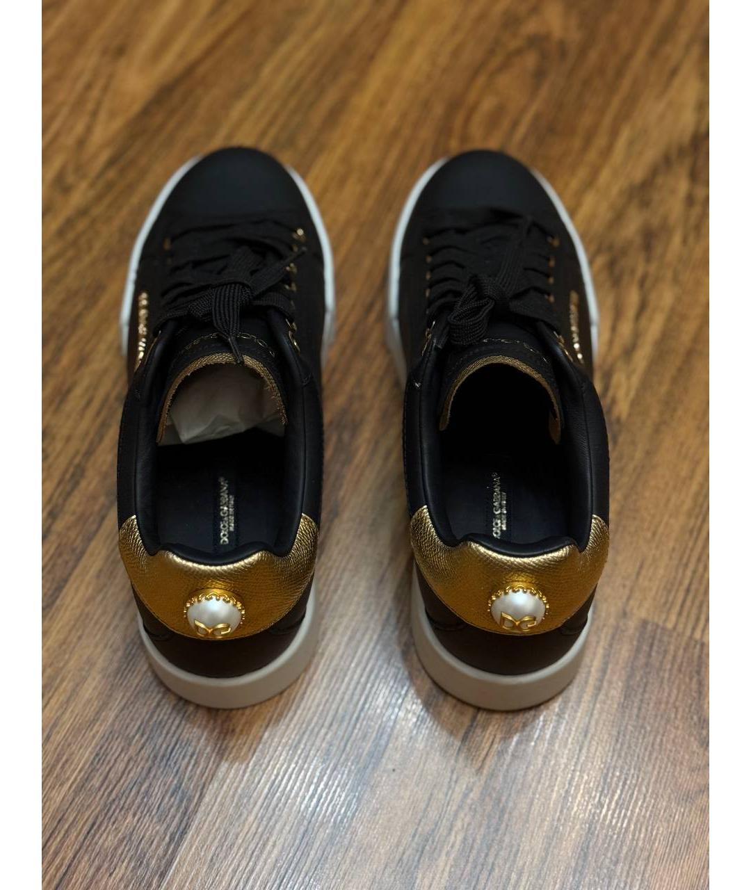 DOLCE&GABBANA Черные кожаные кеды, фото 4