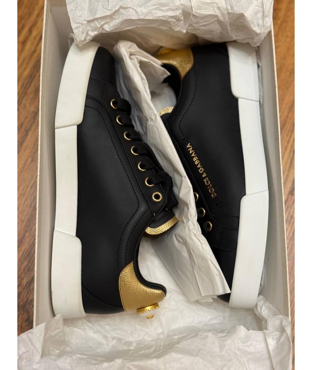 DOLCE&GABBANA Черные кожаные кеды, фото 6