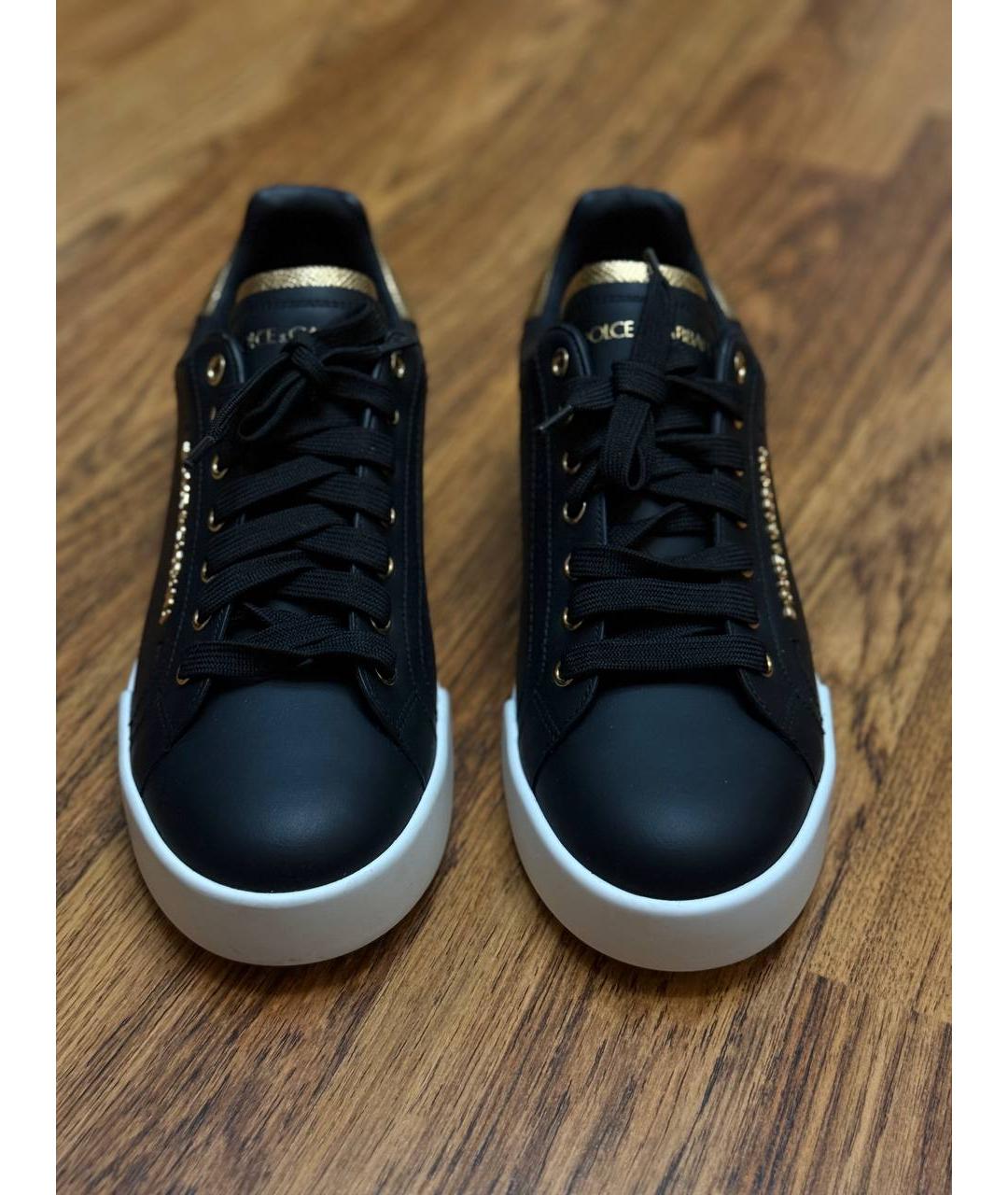 DOLCE&GABBANA Черные кожаные кеды, фото 2