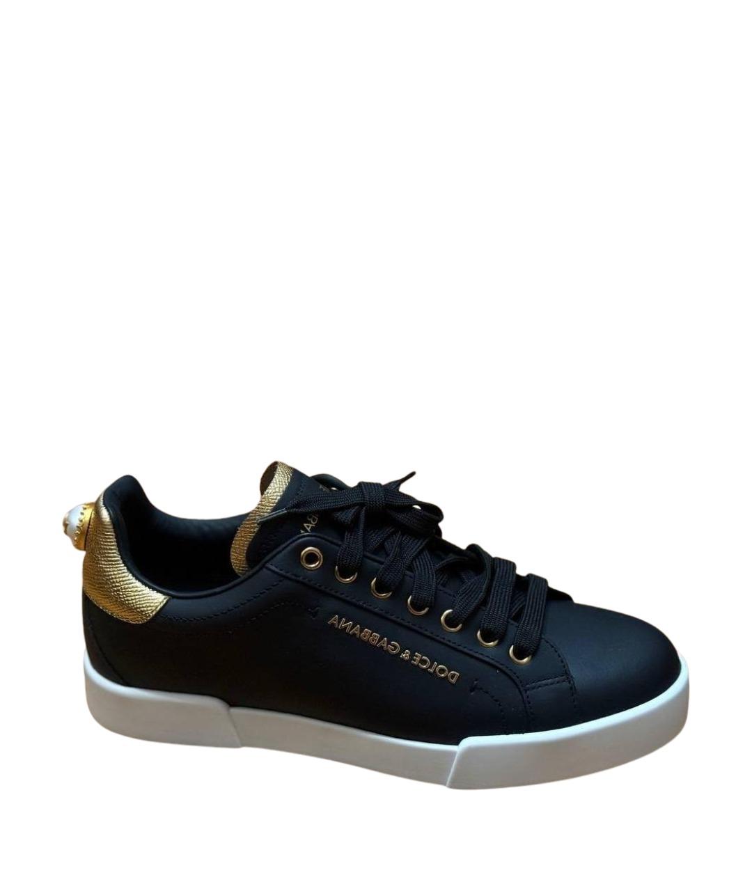 DOLCE&GABBANA Черные кожаные кеды, фото 1