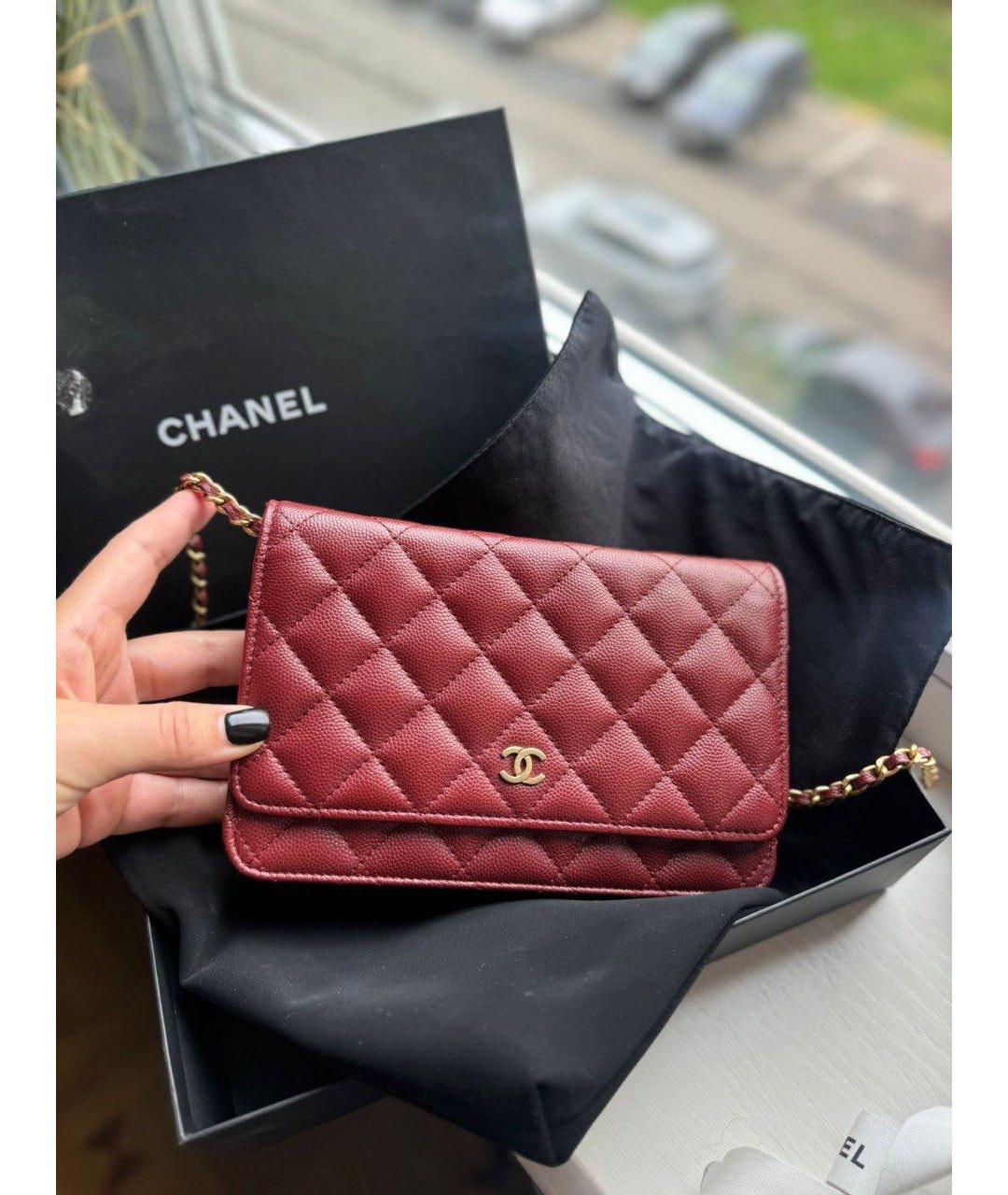 CHANEL Бордовая кожаная сумка через плечо, фото 7