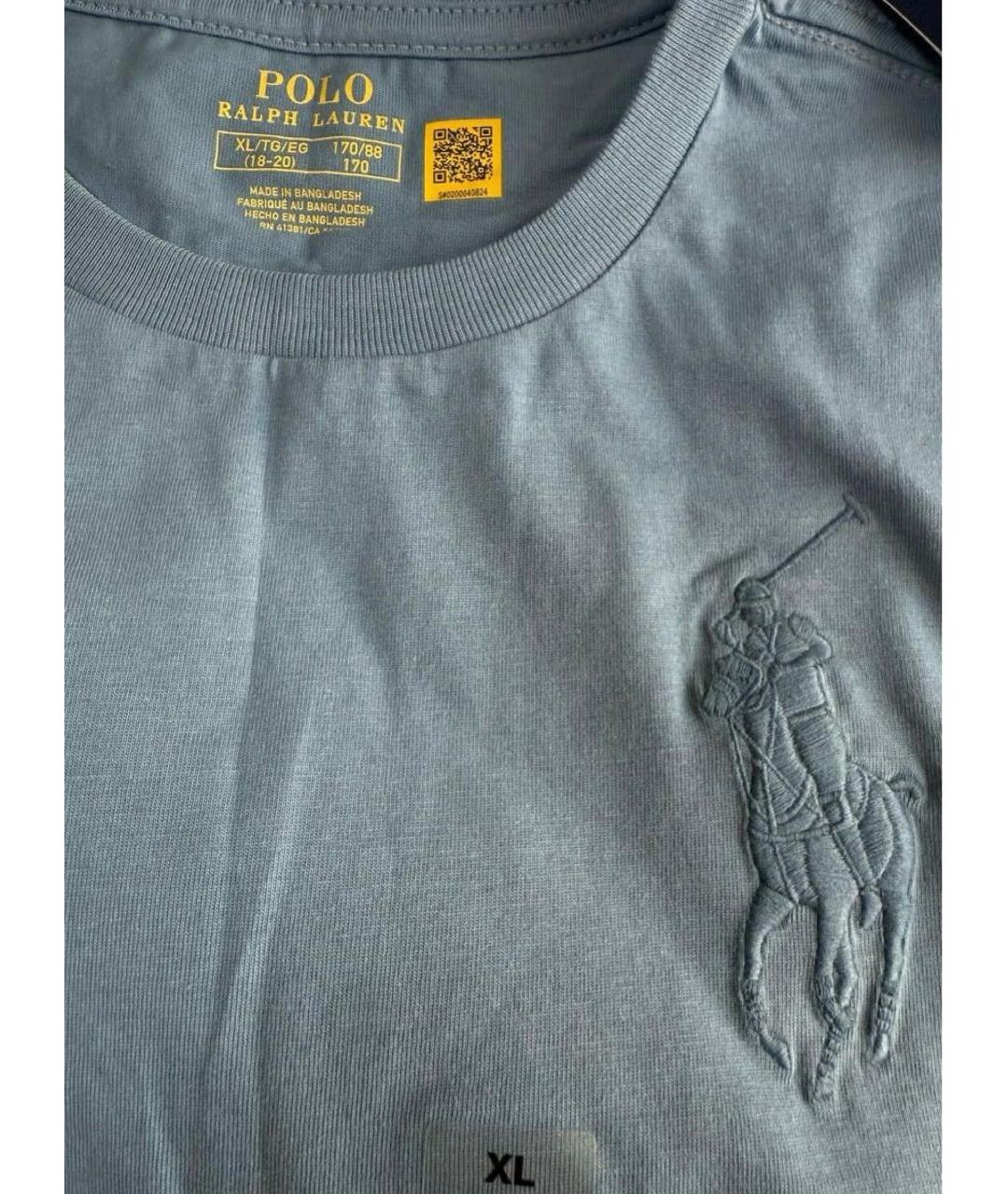 POLO RALPH LAUREN Синяя хлопковая детская футболка, фото 4