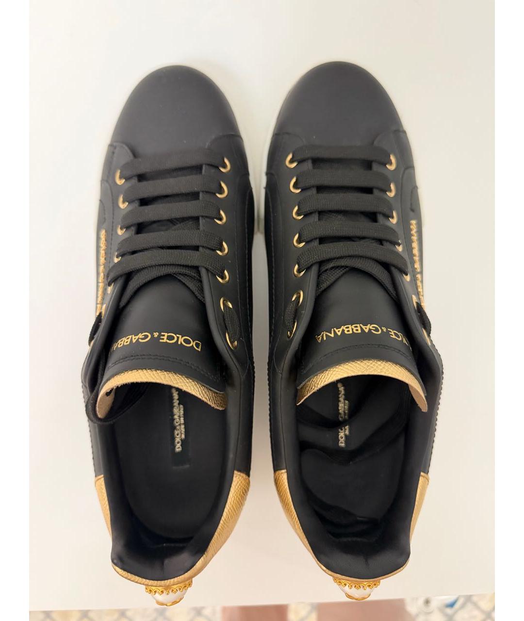 DOLCE&GABBANA Черные кожаные кеды, фото 3