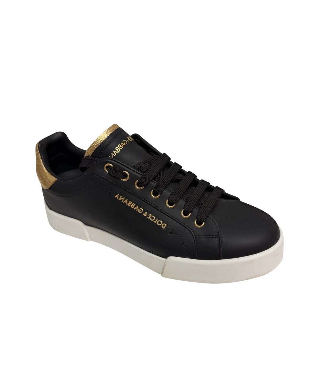 DOLCE&GABBANA Черные кожаные кеды, фото 1