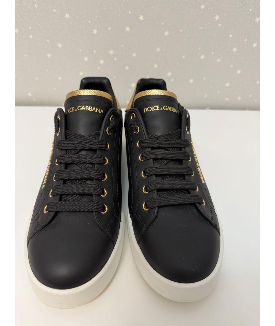 DOLCE&GABBANA Черные кожаные кеды, фото 2