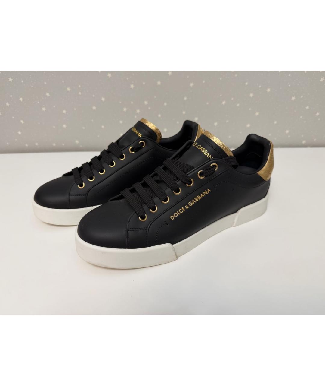 DOLCE&GABBANA Черные кожаные кеды, фото 7