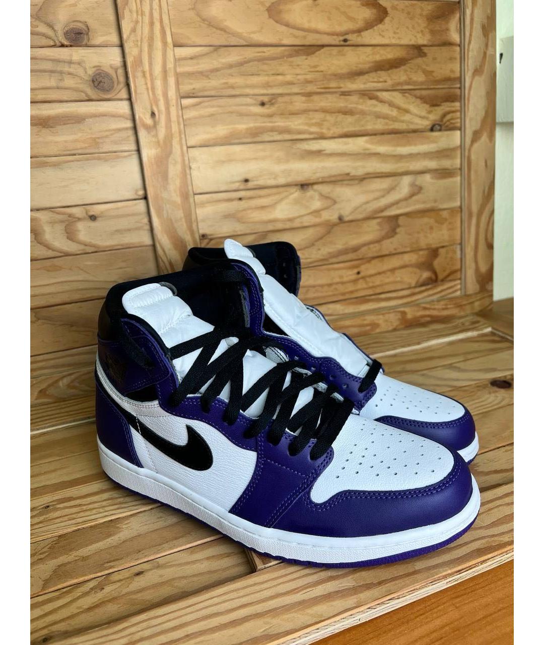 JORDAN Фиолетовые кожаные высокие кроссовки / кеды, фото 2