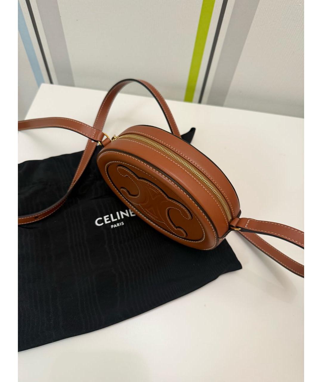 CELINE Коричневая кожаная сумка через плечо, фото 3