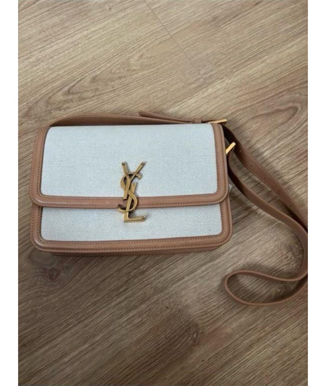 SAINT LAURENT Бежевая хлопковая сумка через плечо, фото 3