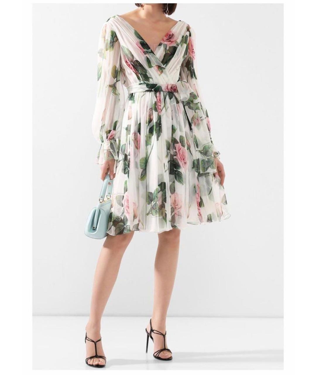 DOLCE&GABBANA Белое шелковое коктейльное платье, фото 4