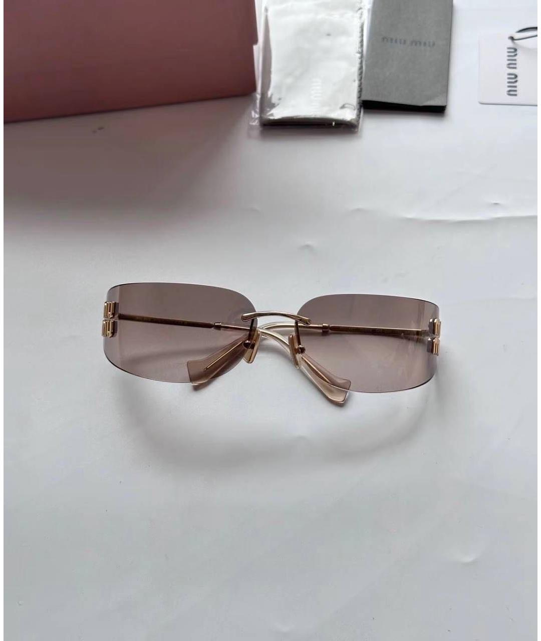 MIU MIU Бежевые металлические солнцезащитные очки, фото 2